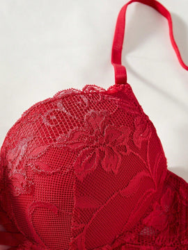 NEW 1 pieza Sosten con aros y push up de encaje floral para mujer