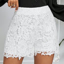 Lady Pantalones cortos blancos de encaje para mujer, pantalones cortos de encaje soluble de verano