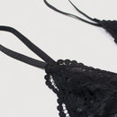 Sosten sexy y comodo de copa triangular de encaje negro para mujer con tirantes delgados