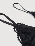 Sosten sexy y comodo de copa triangular de encaje negro para mujer con tirantes delgados
