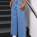 PETITE Jeans casuales de pierna recta con borde crudo lavados en azul claro