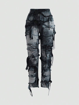 ICON Pantalones largos de moda para mujer con diseno de corte aleatorio y personalidad