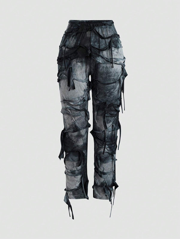 ICON Pantalones largos de moda para mujer con diseno de corte aleatorio y personalidad