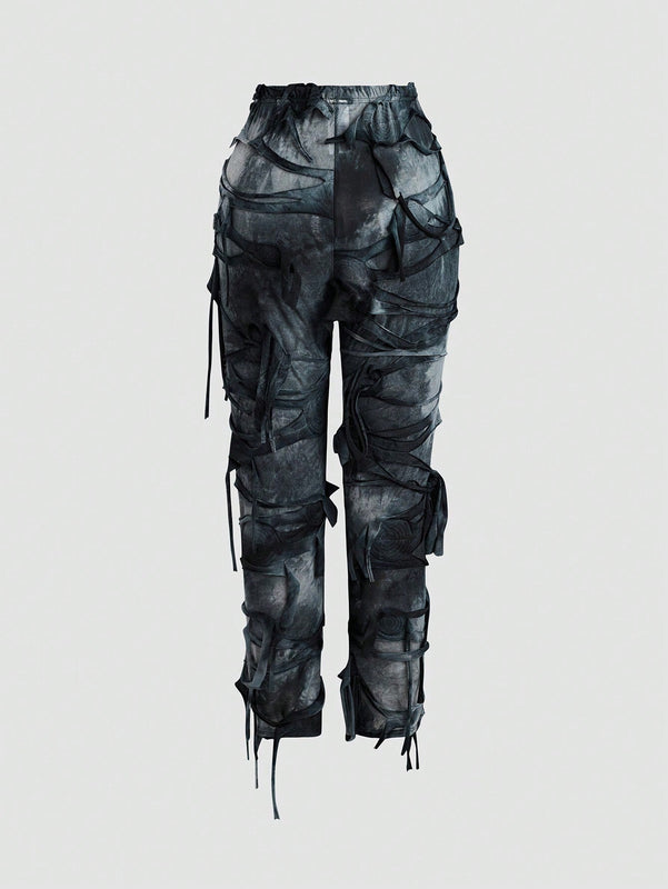 ICON Pantalones largos de moda para mujer con diseno de corte aleatorio y personalidad