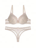 Conjunto de sujetador Push-Up y tanga de encaje sexy frances para mujeres