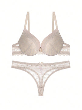 Conjunto de sujetador Push-Up y tanga de encaje sexy frances para mujeres