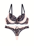 Conjunto atractivo de Brasier y tanga de encaje con bloques de color