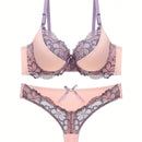 Conjunto Sexy De Liguero Frances De Encaje Y Sujetador Con G-string En Bloque De Color Para Mujer
