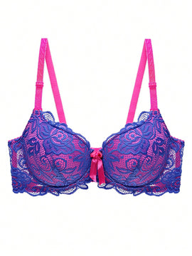 Sensual conjunto de sujetador push-up con aro y braguita triangular con encaje en colores contrastantes, copa B