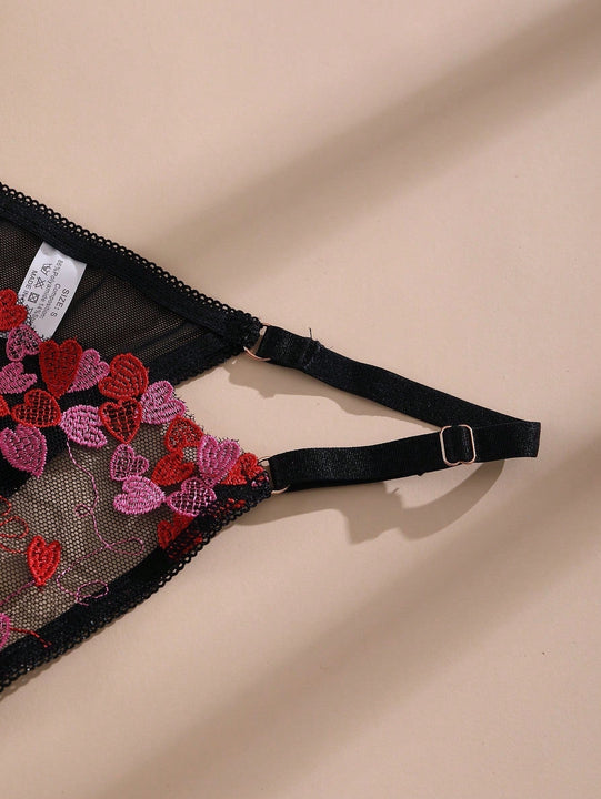 NEW Conjunto de ropa interior sexy de encaje negro para mujeres con sujetador push-up con aros, sujetador y ropa interior transparentes bordados