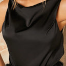 NEW  Haute Camisa sin mangas para mujer con cuello drapeado y unicolor, elegante para el verano