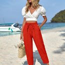 Pantalones de cintura con cordon con bolsillo oblicuo