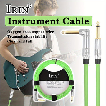 IRIN GT-115 Cable de Audio para Instrumentos de 3 Metros y 6.35mm para Guitarra Eléctrica Acústica y Bajo con Reducción de Ruido - Ángulo Recto a Recto - Verde