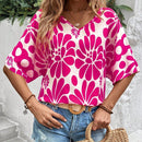 NEW  VCAY Camiseta femenina de estilo casual de vacaciones con estampado completo y cuello en V para el verano