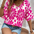 NEW  VCAY Camiseta femenina de estilo casual de vacaciones con estampado completo y cuello en V para el verano