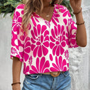 NEW  VCAY Camiseta femenina de estilo casual de vacaciones con estampado completo y cuello en V para el verano