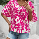 NEW  VCAY Camiseta femenina de estilo casual de vacaciones con estampado completo y cuello en V para el verano