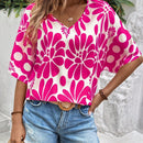 NEW  VCAY Camiseta femenina de estilo casual de vacaciones con estampado completo y cuello en V para el verano
