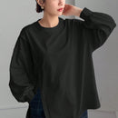 Camiseta holgada casual de manga larga con cuello redondo y hombros caidos para mujer de unicolor de primavera/verano