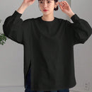 Camiseta holgada casual de manga larga con cuello redondo y hombros caidos para mujer de unicolor de primavera/verano