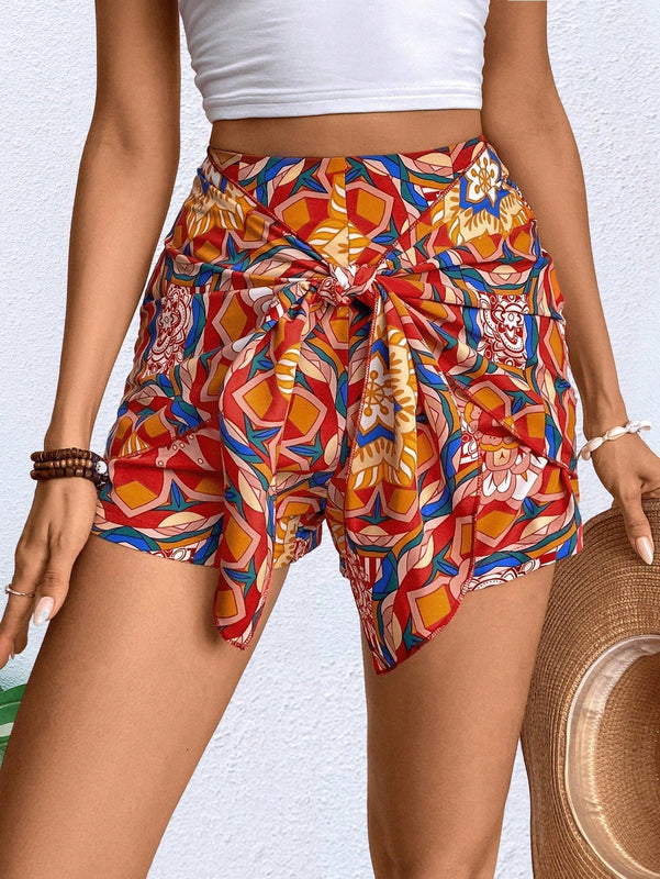 VCAY Shorts de playa impresos con cordon para vacaciones de primavera/verano