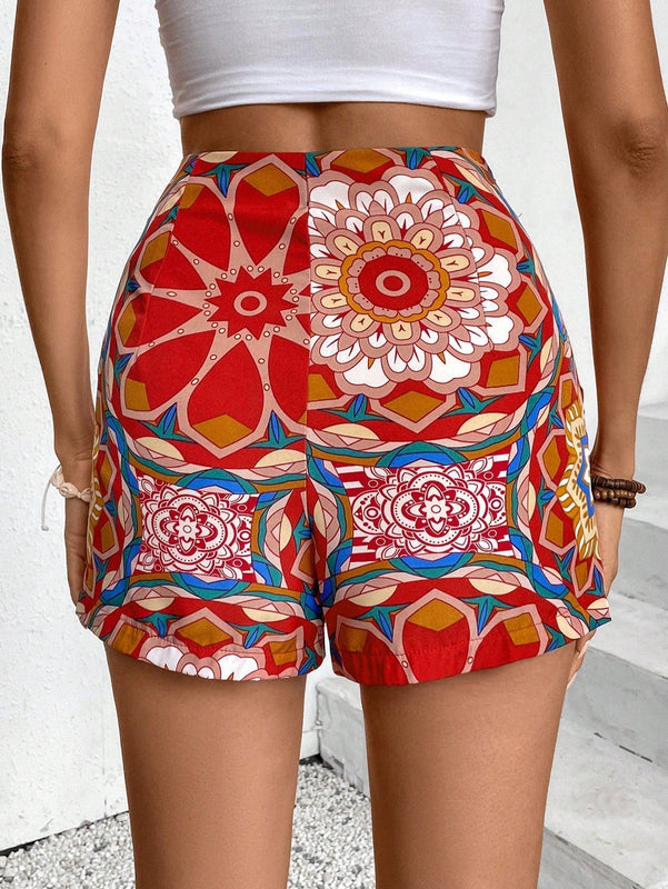 VCAY Shorts de playa impresos con cordon para vacaciones de primavera/verano