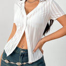 EZwear Camisa a rayas ajustada y recortada con elasticidad transparente