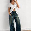EZwear Camisa a rayas ajustada y recortada con elasticidad transparente