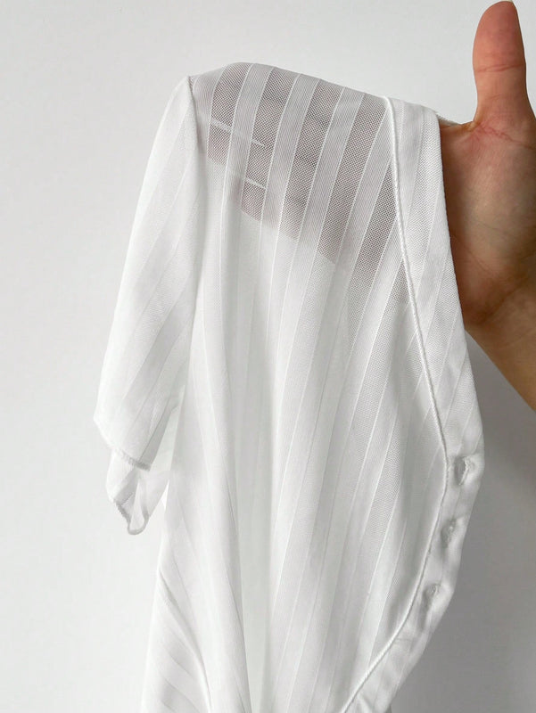 EZwear Camisa a rayas ajustada y recortada con elasticidad transparente