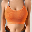 NEW Top casual de tirantes brillantes para mujer con diseno de empalme