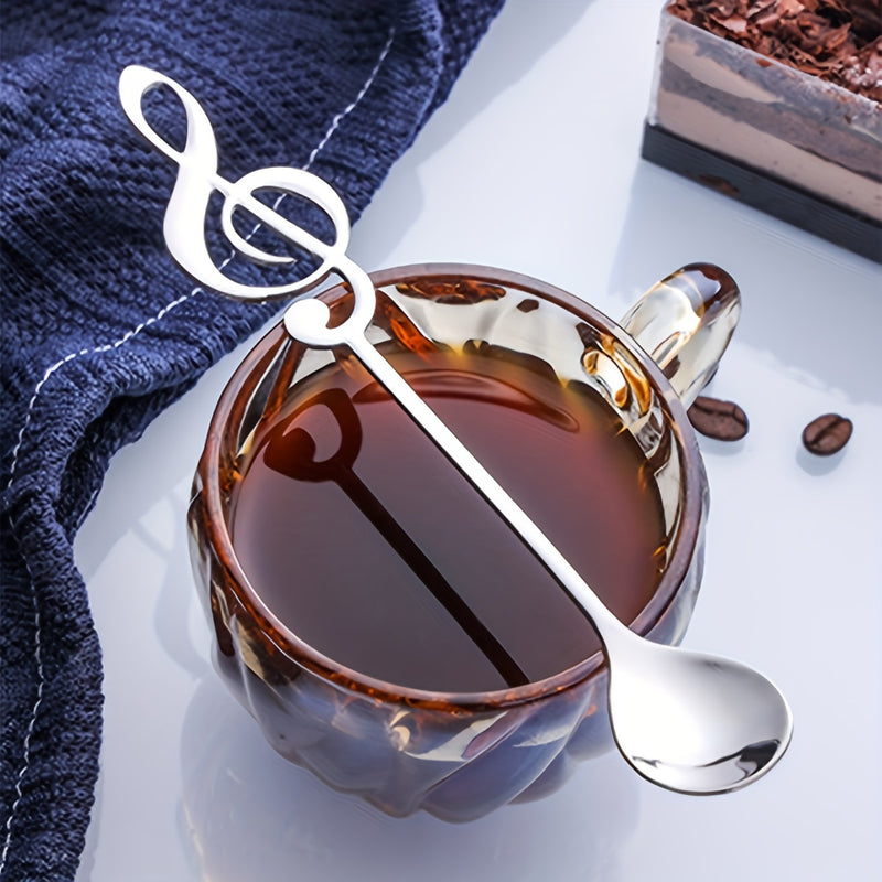 Cuchara Elegante de Acero Inoxidable para Café y Postres con Diseño Creativo de Nota Musical - Ideal para Hogar, Oficina, Residencias Universitarias y Cafeterías - Accesorio de Cubertería Duradero, Accesorios para Bar de Café