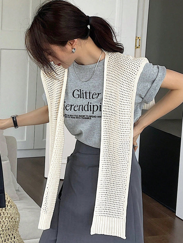 DAZY Chaleco sueter estilo capa para mujer con huecos y en unicolor