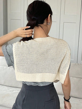 DAZY Chaleco sueter estilo capa para mujer con huecos y en unicolor