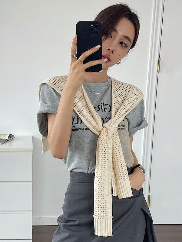 DAZY Chaleco sueter estilo capa para mujer con huecos y en unicolor