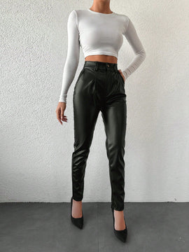 Pantalones de piel sintetica para mujer