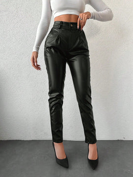 Pantalones de piel sintetica para mujer