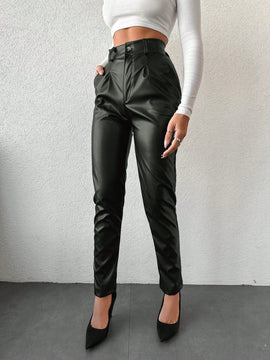 Pantalones de piel sintetica para mujer