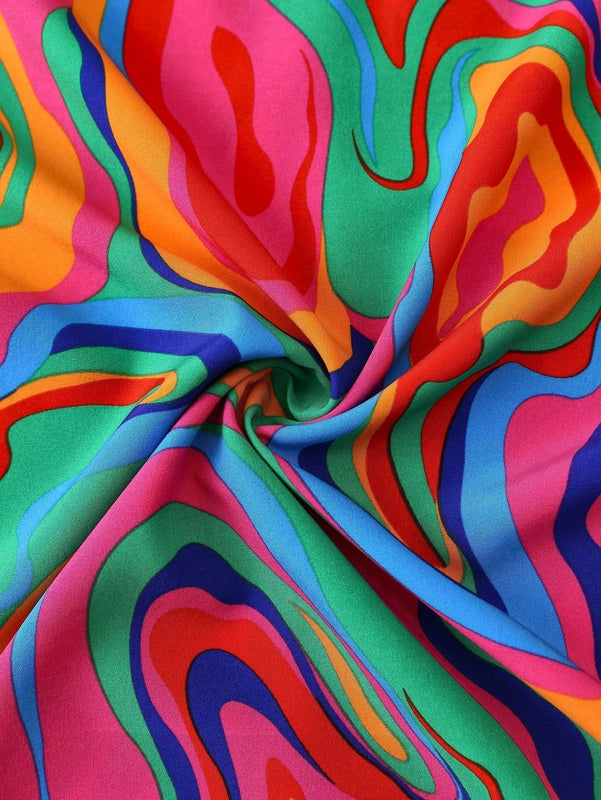 LUNE Camisa de manga abombada con estampado tie-dye para mujeres, ideal para vacaciones y tiempo de ocio