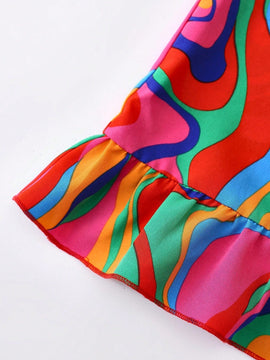 LUNE Camisa de manga abombada con estampado tie-dye para mujeres, ideal para vacaciones y tiempo de ocio