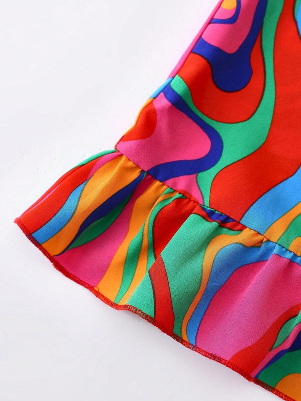 LUNE Camisa de manga abombada con estampado tie-dye para mujeres, ideal para vacaciones y tiempo de ocio