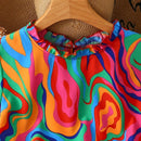 LUNE Camisa de manga abombada con estampado tie-dye para mujeres, ideal para vacaciones y tiempo de ocio