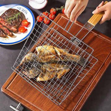 1-Pack Cesta para Parrilla de Acero al Carbono 38.1x81.28 cm - Resistente, Anticorrosiva y Gran Capacidad para Carne, Camarones, Verduras - Cocina al Aire Libre, Camping, Picnics - Mangos Ergonómicos y Distribución Uniforme del Calor