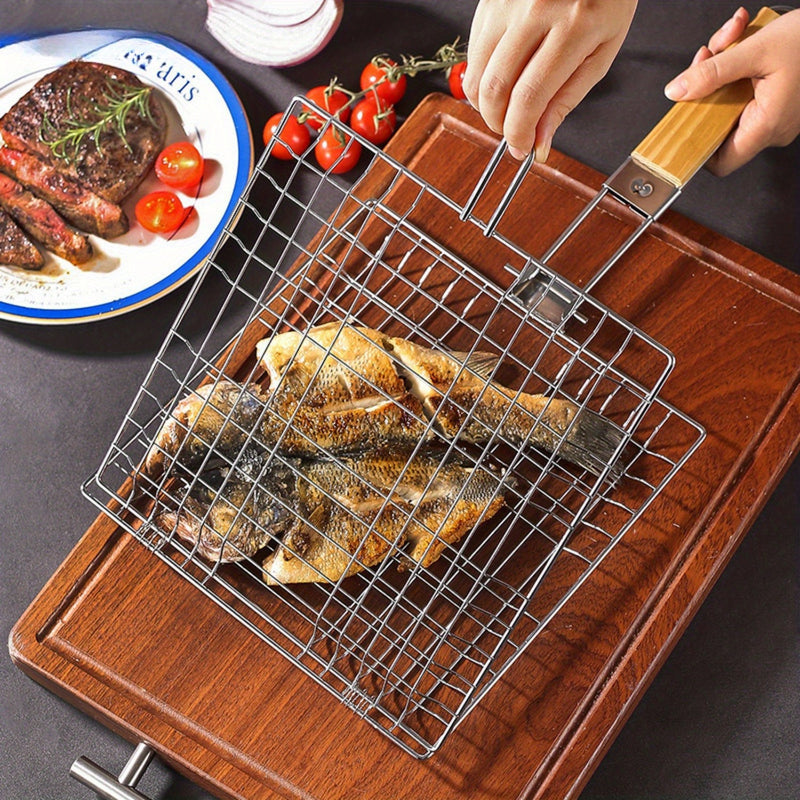 1-Pack Cesta para Parrilla de Acero al Carbono 38.1x81.28 cm - Resistente, Anticorrosiva y Gran Capacidad para Carne, Camarones, Verduras - Cocina al Aire Libre, Camping, Picnics - Mangos Ergonómicos y Distribución Uniforme del Calor