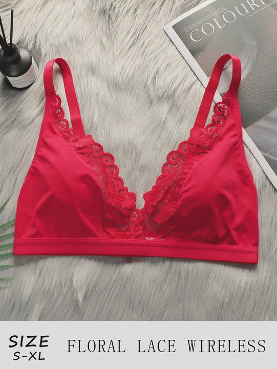 Sujetador inalambrico con encaje floral para mujer