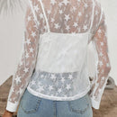 Camiseta de malla simple de uso diario en unicolor para senoras con empalme de malla