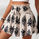 VCAY Shorts de verano femeninos con estampado de paisley y cintura alta con volantes