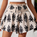 VCAY Shorts de verano femeninos con estampado de paisley y cintura alta con volantes