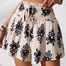 VCAY Shorts de verano femeninos con estampado de paisley y cintura alta con volantes