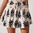 VCAY Shorts de verano femeninos con estampado de paisley y cintura alta con volantes