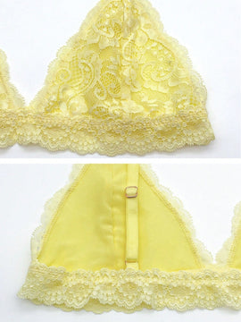 Sujetador floral para mujeres con pequenos senos, ropa interior femenina, sujetador de encaje, top de sujetador amarillo, sujetadores suaves sin costuras para mujeres, copa triangular, lenceria sexy para senos pequenos